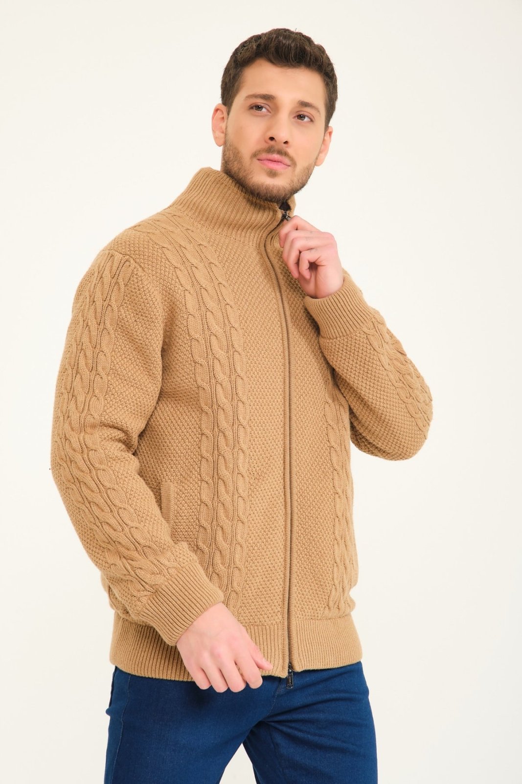 Camel Wool & Rex Fur Knit Cardigan - ADAMO