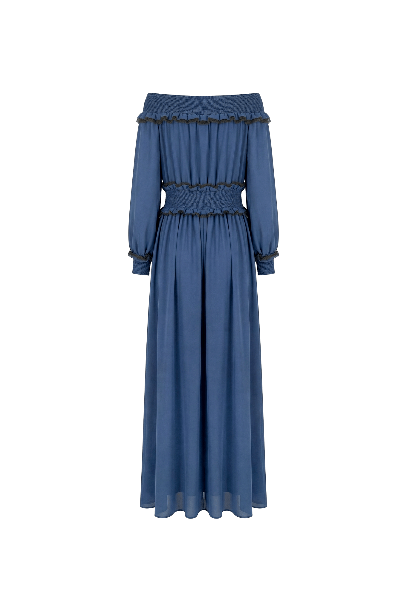 Celeste Blue Off - Shoulder Smocked Maxi Dress - ADAMO
