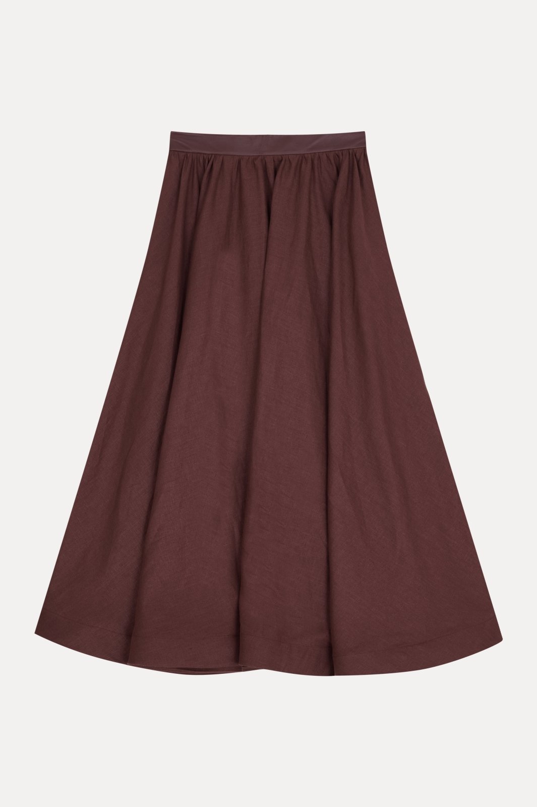 Chestnut Brown Flared Linen Skirt - ADAMO