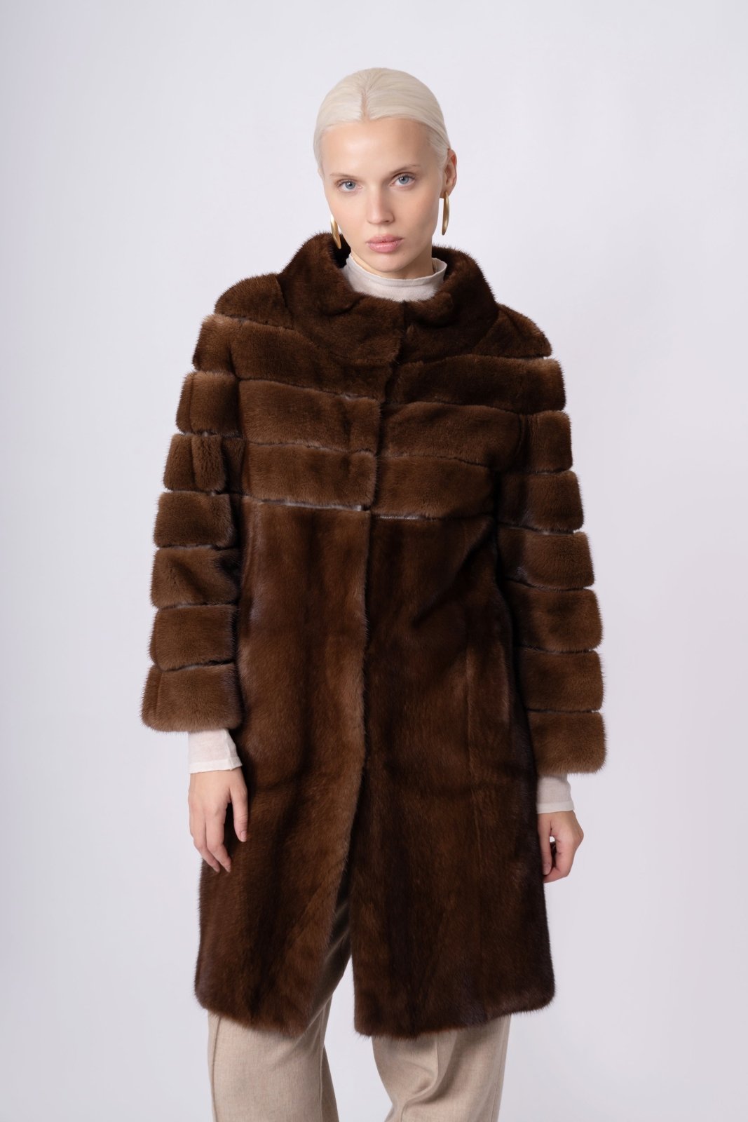 Chestnut Elegance Mink Fur Coat - ADAMO