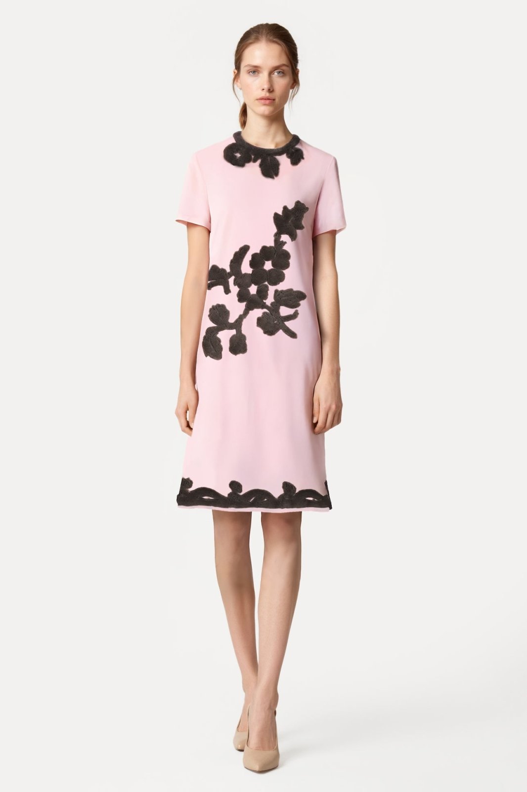 Chiffon Dress with Rex Fur Embroidery - ADAMO