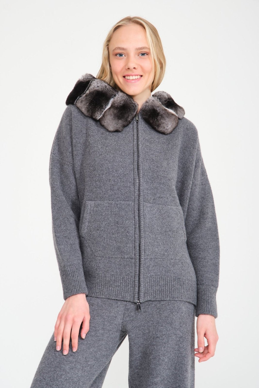 Chinchilla Fur Lined Hoodie & Pants Set - ADAMO