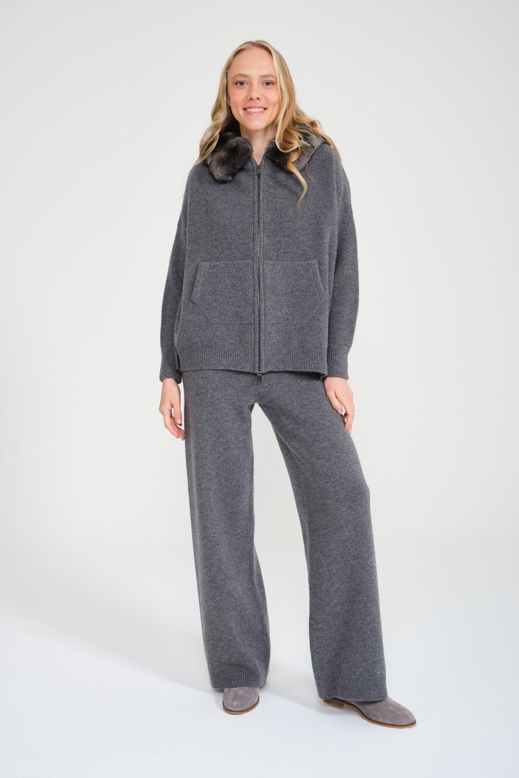 Chinchilla Fur Lined Hoodie & Pants Set - ADAMO