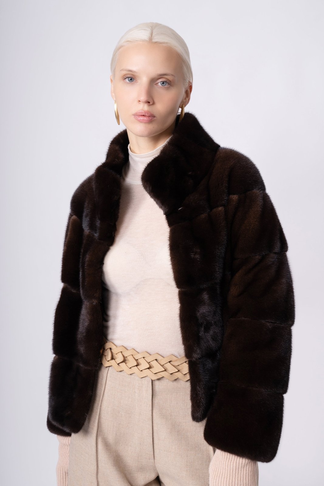 Chocolate Velvet Mink Fur Jacket - ADAMO
