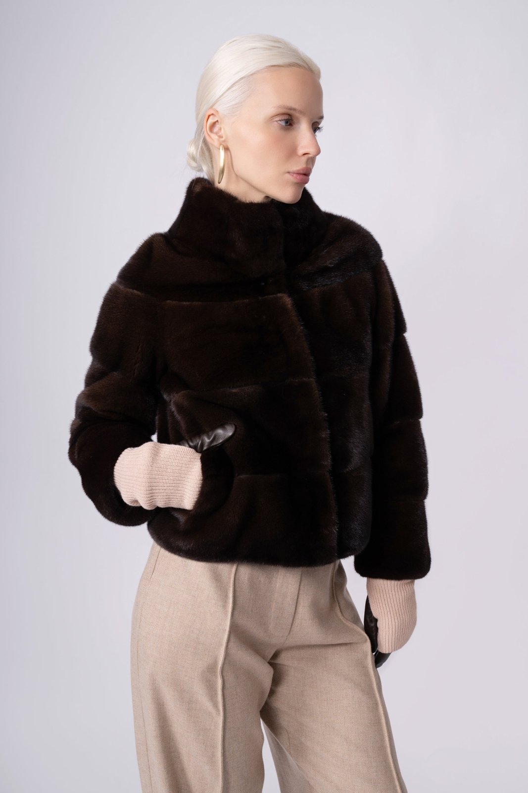 Chocolate Velvet Mink Fur Jacket - ADAMO