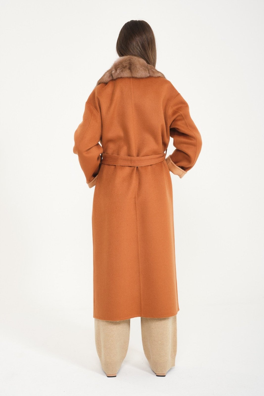 Cinnamon / Beige Wool Long Coat - ADAMO