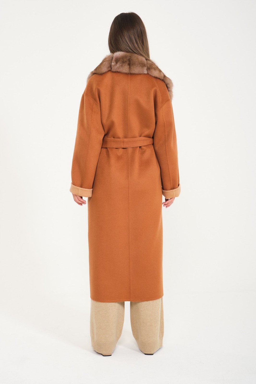 Cinnamon / Beige Wool Long Coat - ADAMO