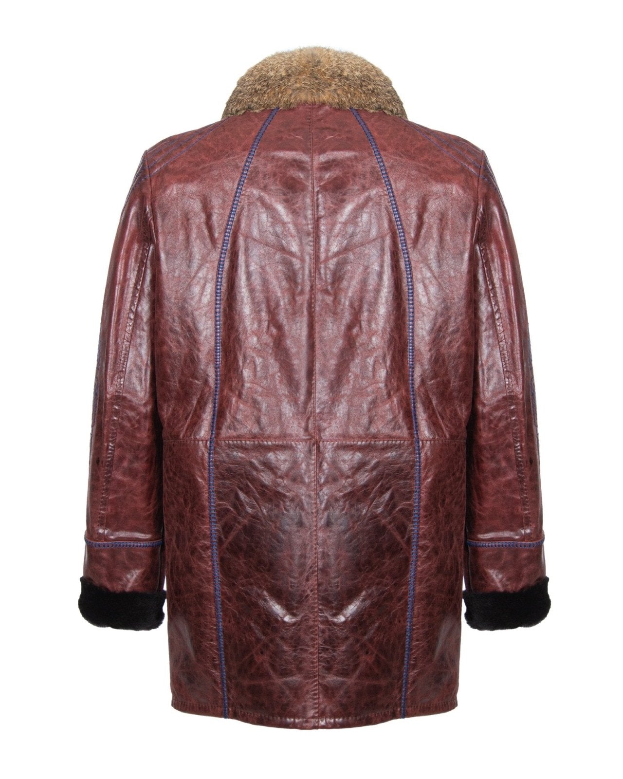 Claret Red Long Leather Coat - ADAMO