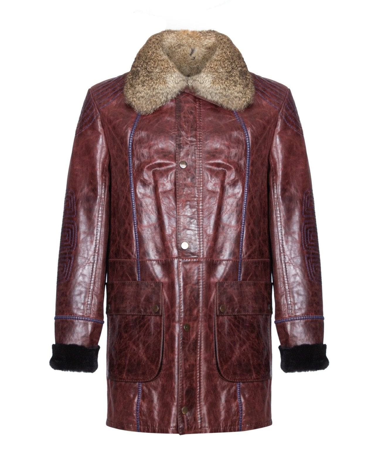 Claret Red Long Leather Coat - ADAMO