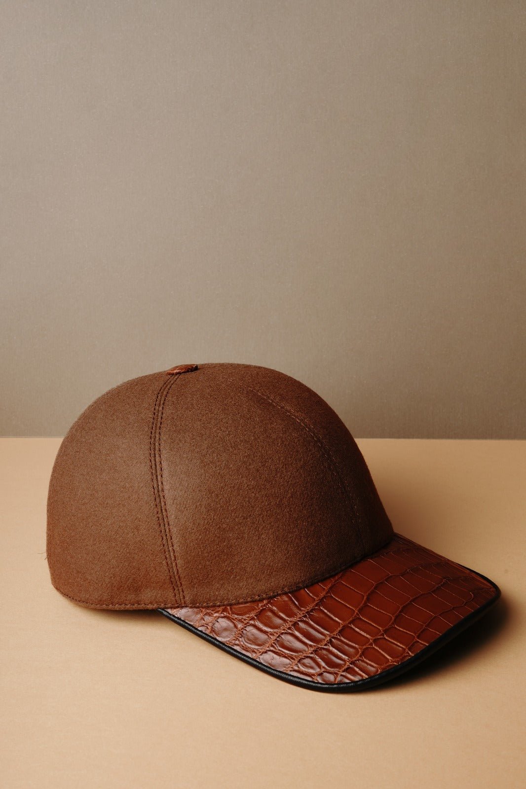 Cognac Textile & Crocodile Leather Cap - ADAMO