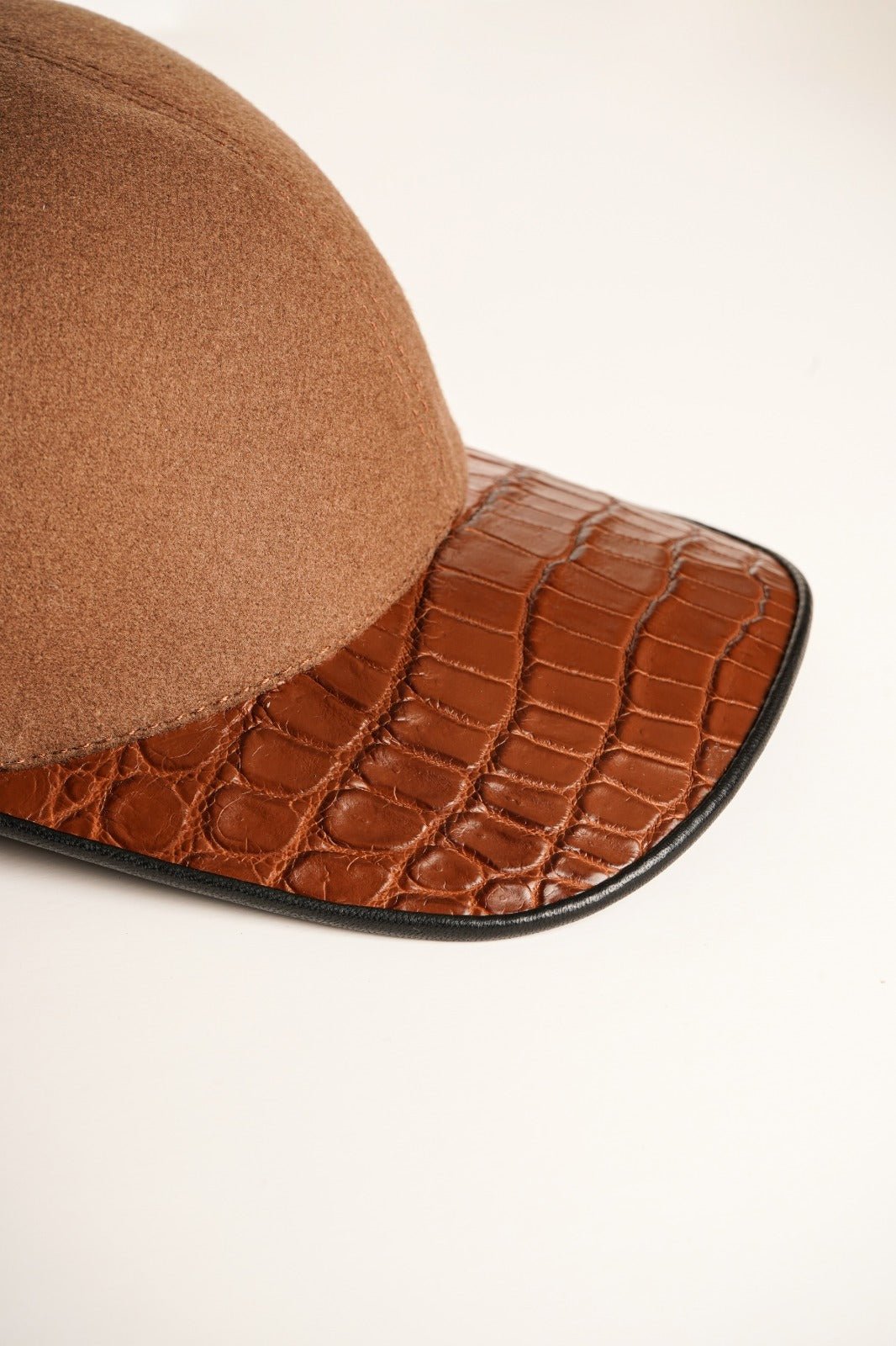 Cognac Textile & Crocodile Leather Cap - ADAMO