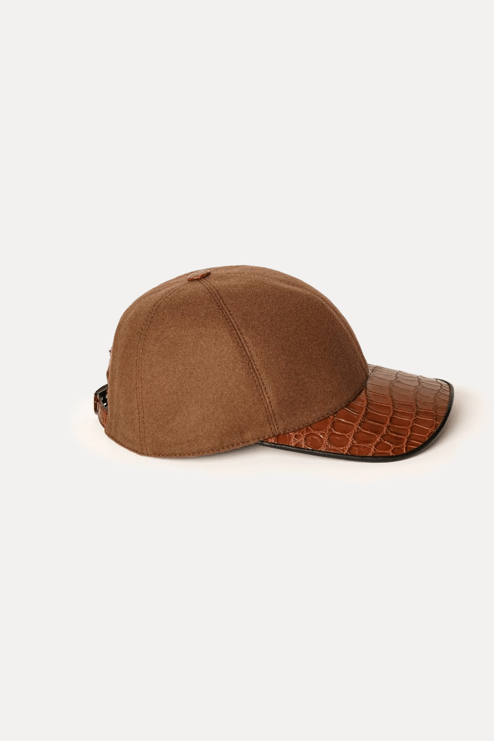 Cognac Textile & Crocodile Leather Cap - ADAMO