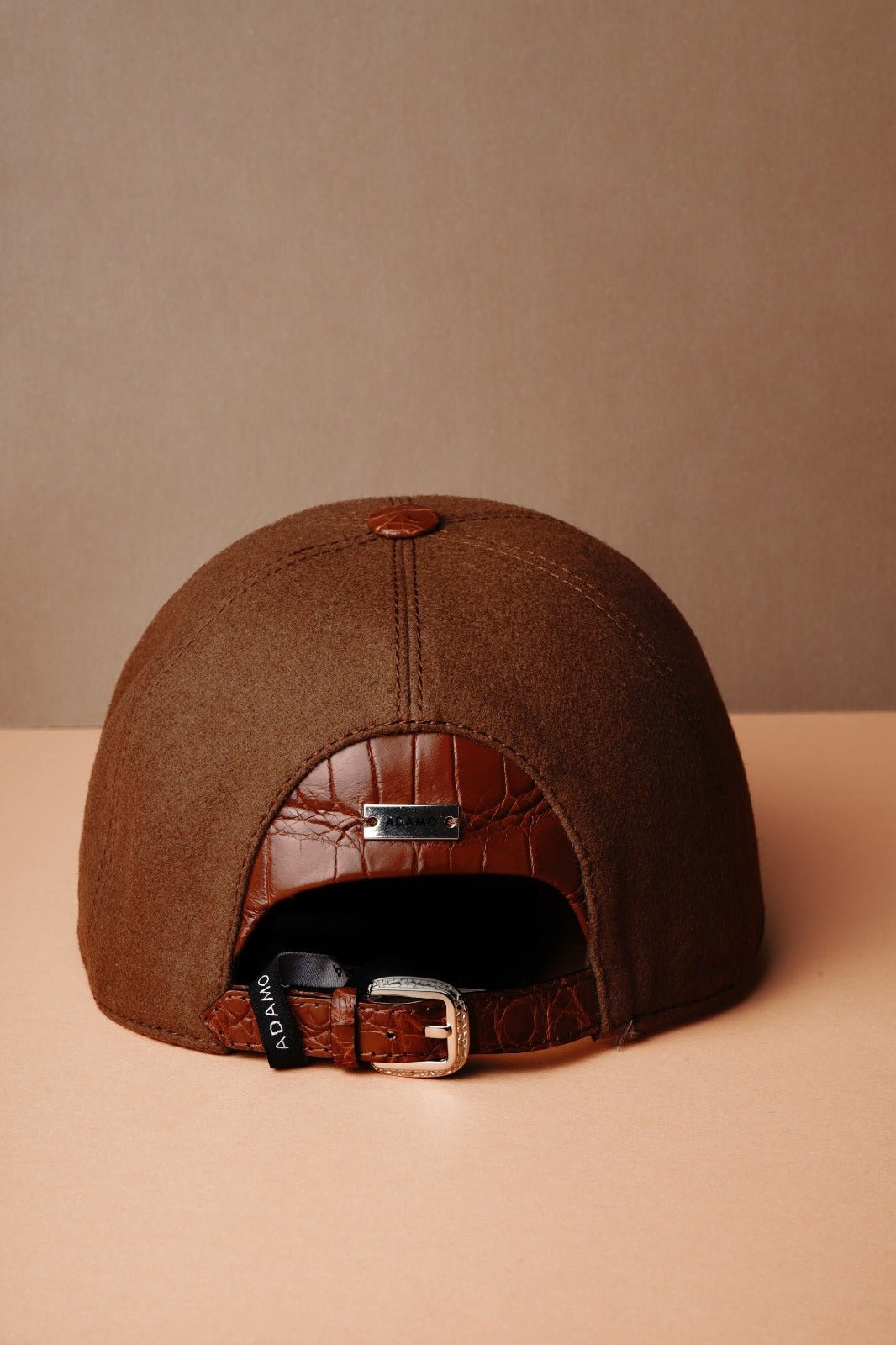 Cognac Textile & Crocodile Leather Cap - ADAMO