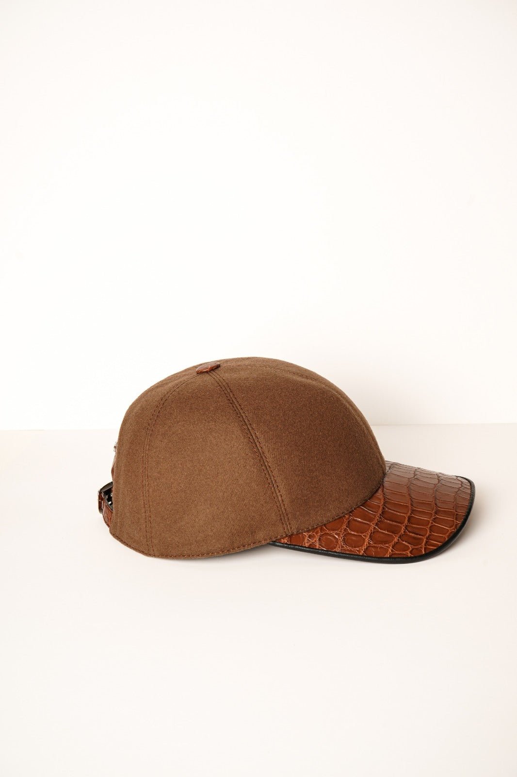 Cognac Textile & Crocodile Leather Cap - ADAMO