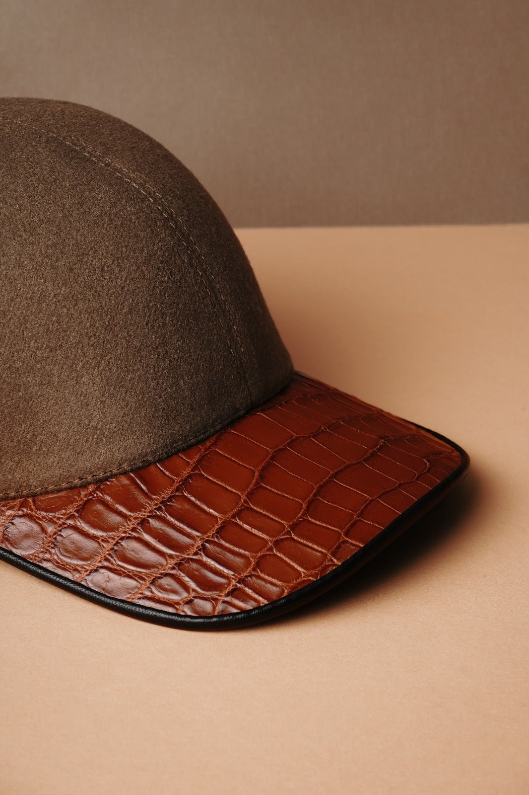 Cognac Textile & Crocodile Leather Cap - ADAMO