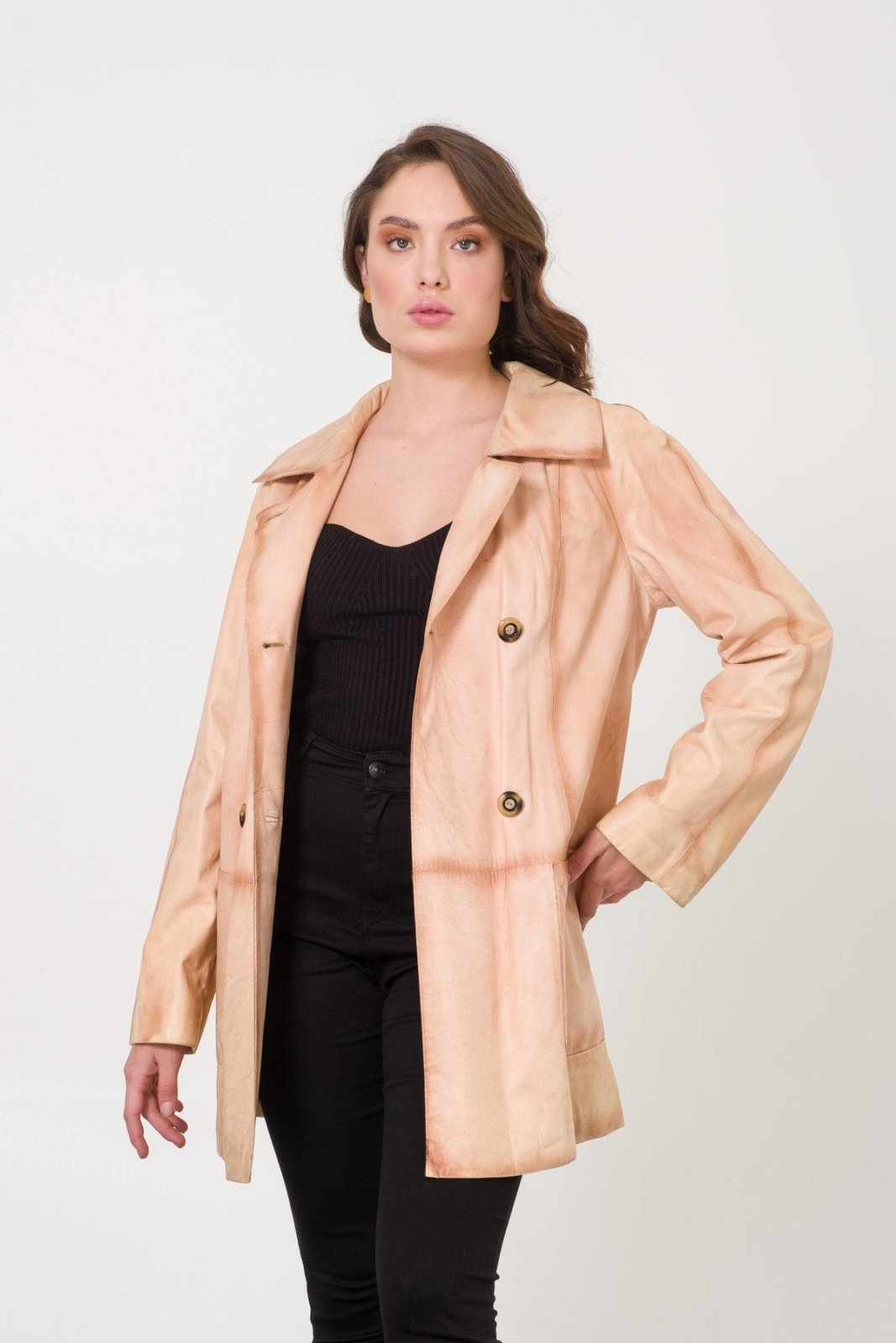 Cream Leather Coat - ADAMO