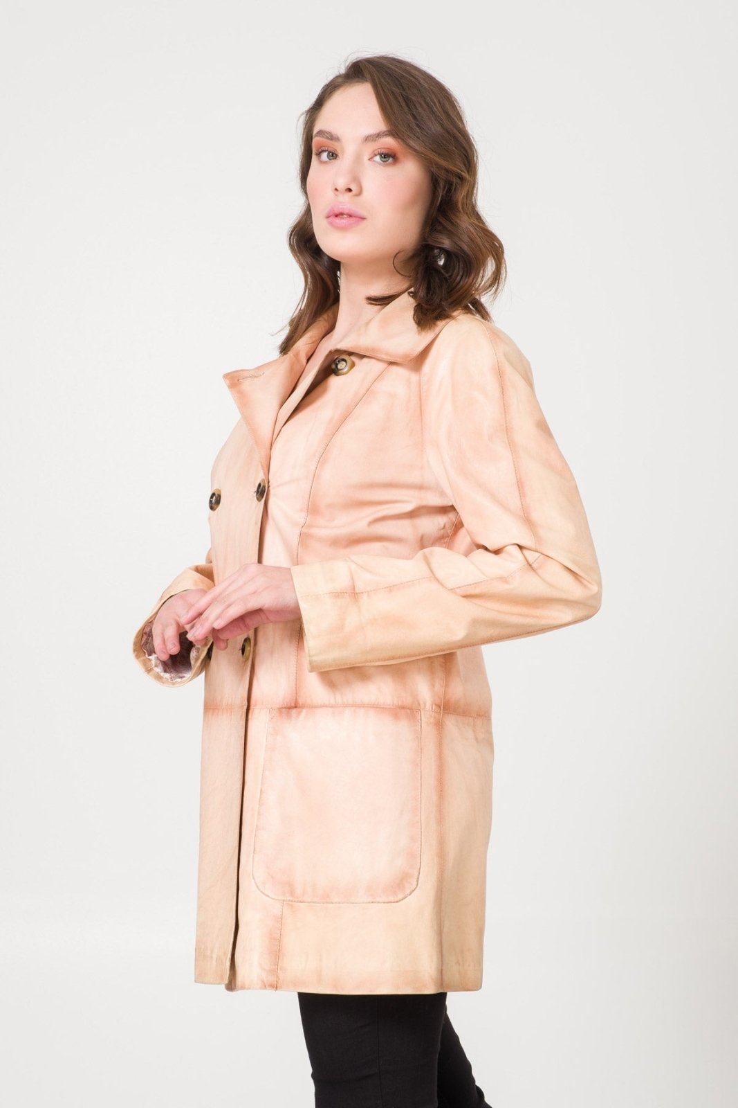 Cream Leather Coat - ADAMO