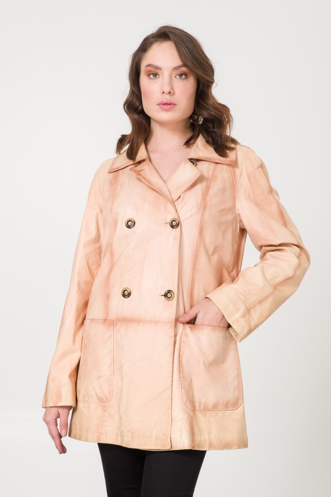 Cream Leather Coat - ADAMO