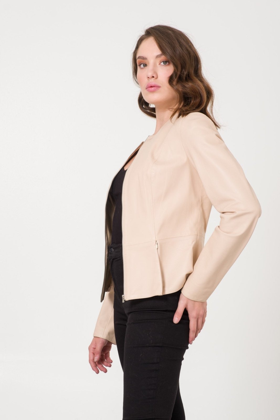 Cream Leather Jacket - ADAMO