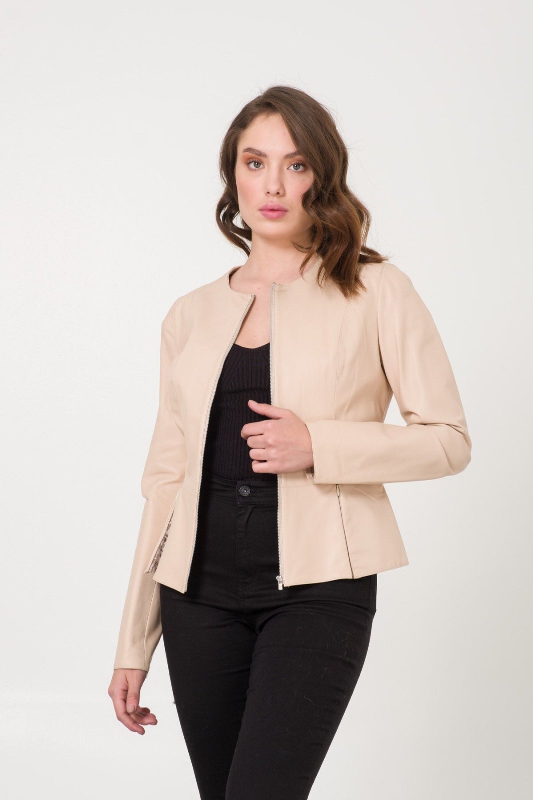 Cream Leather Jacket - ADAMO