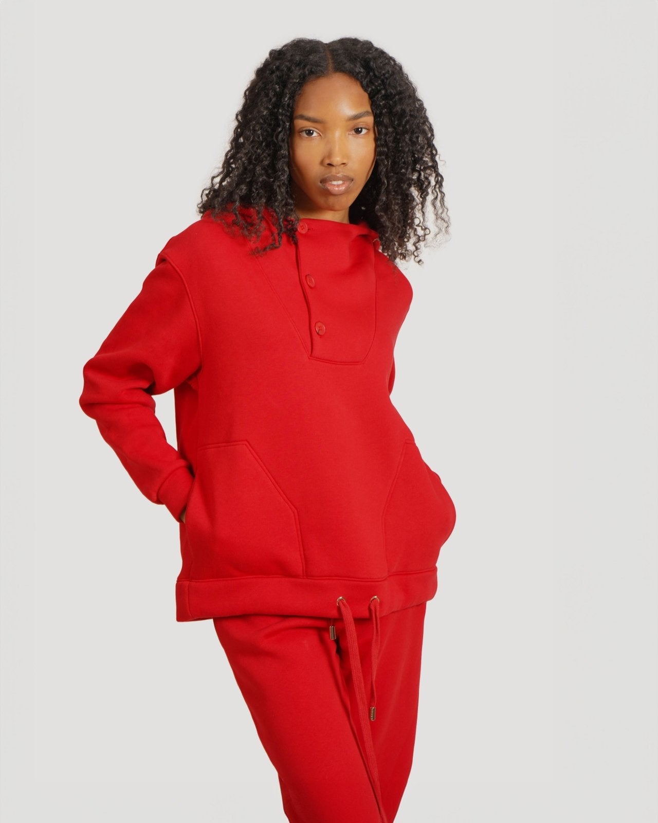 Crimson Button Up Hoodie Set - ADAMO