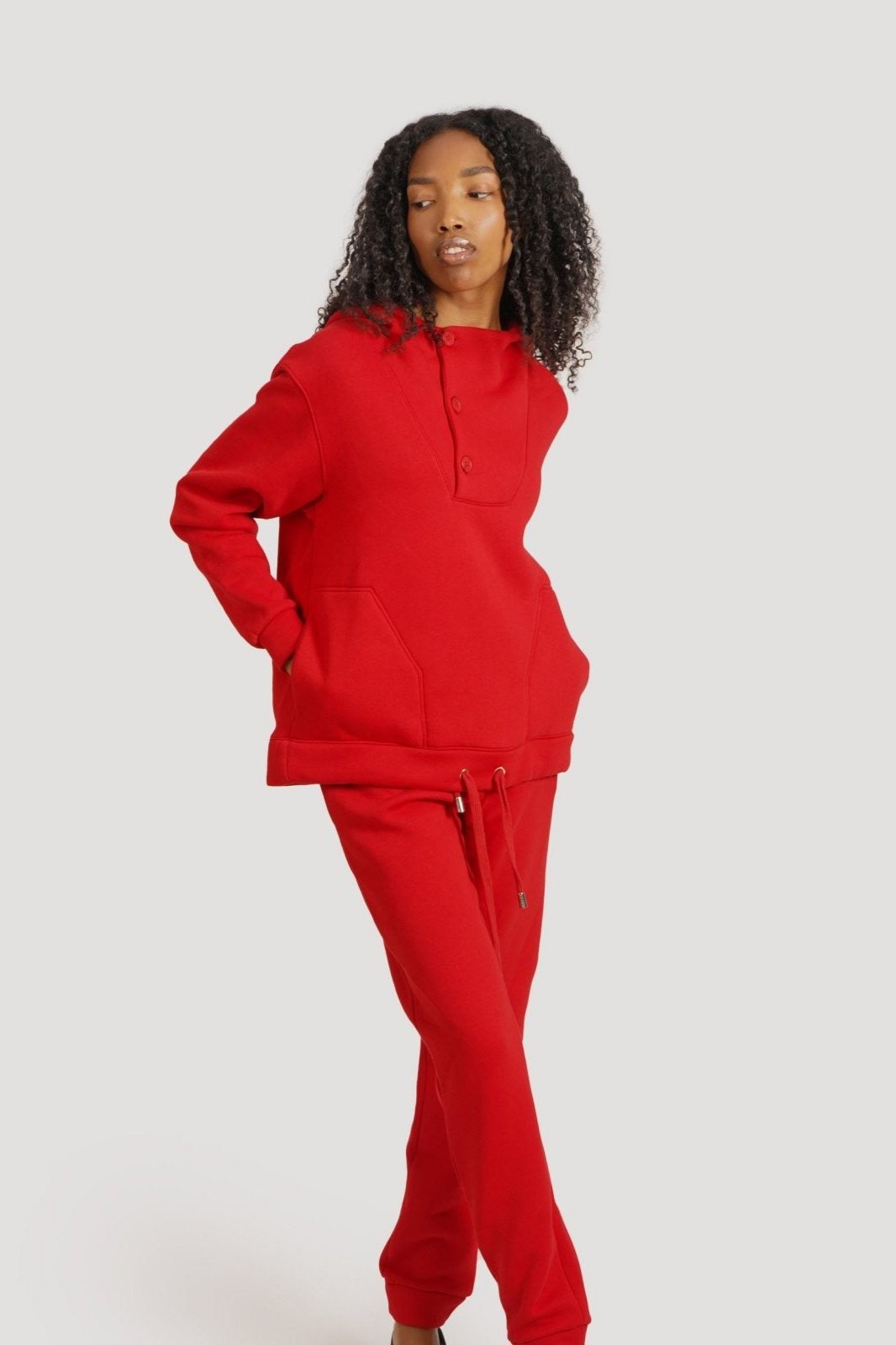 Crimson Button Up Hoodie Set - ADAMO