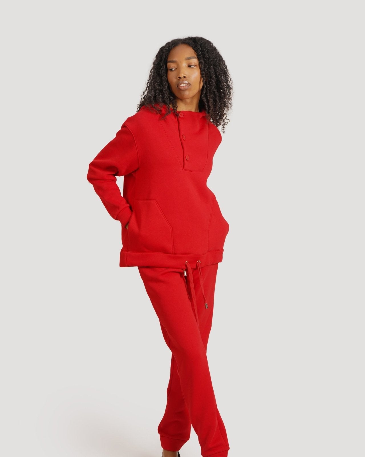 Crimson Button Up Hoodie Set - ADAMO