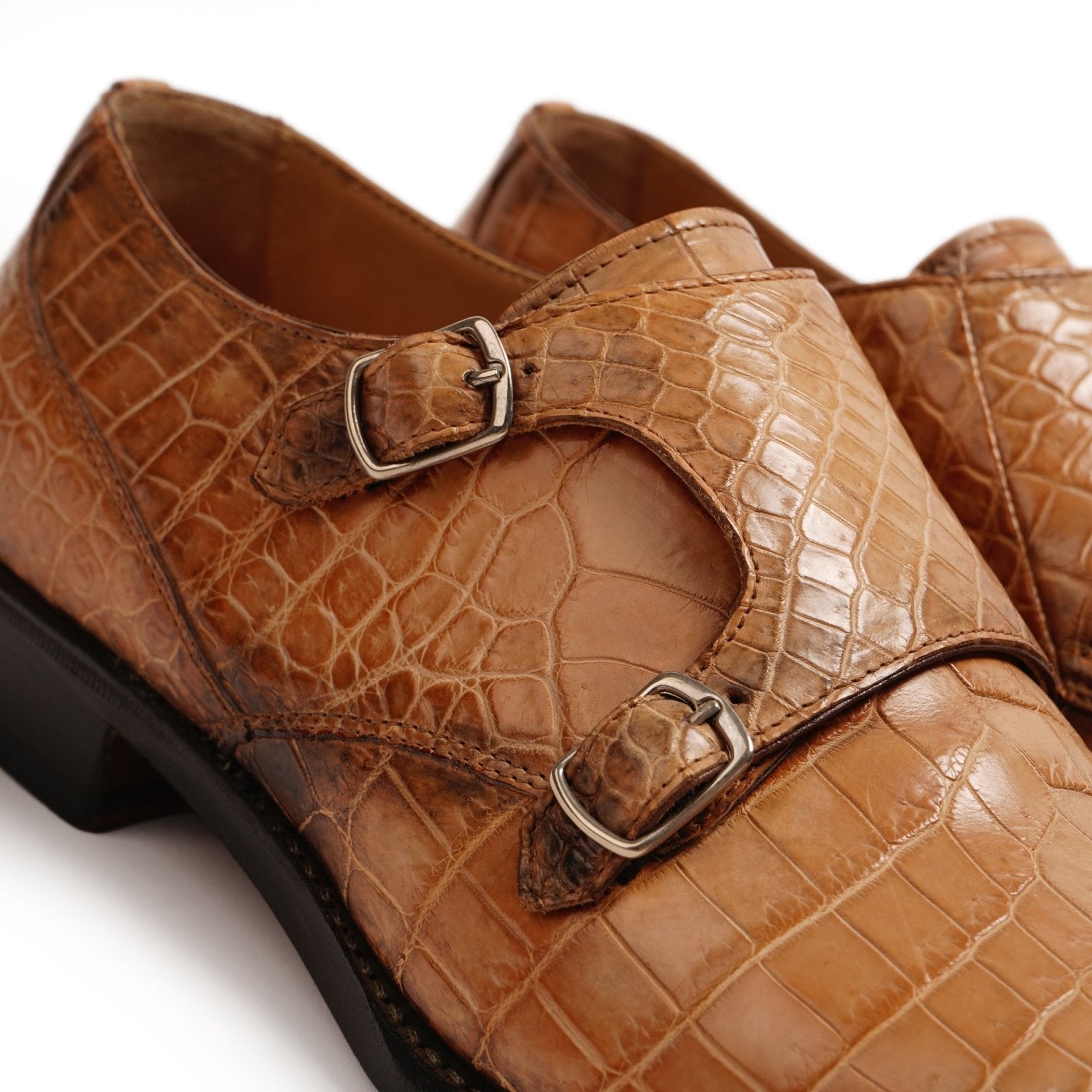 Crocodile Leather Double Strap Shoes - ADAMO