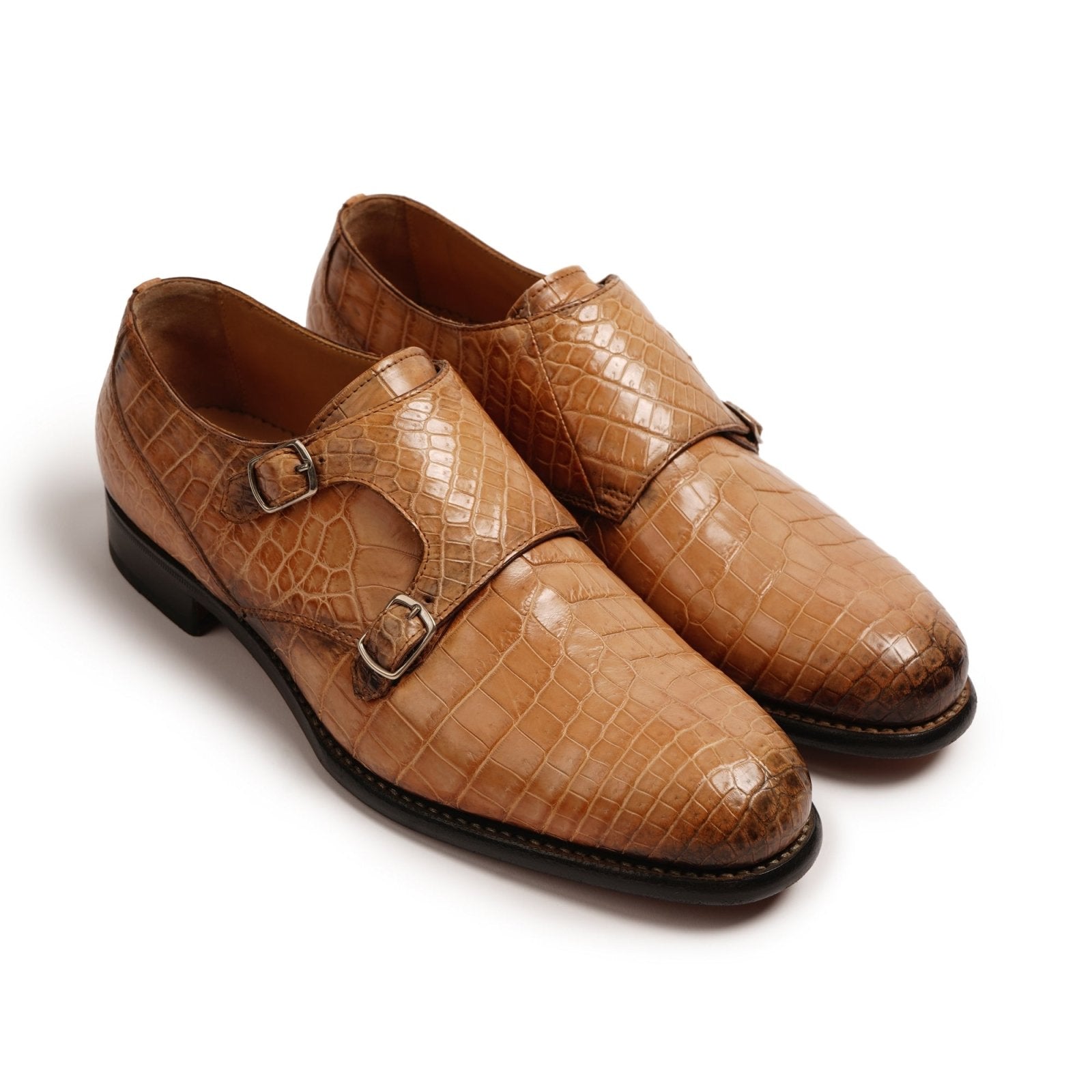 Crocodile Leather Double Strap Shoes - ADAMO