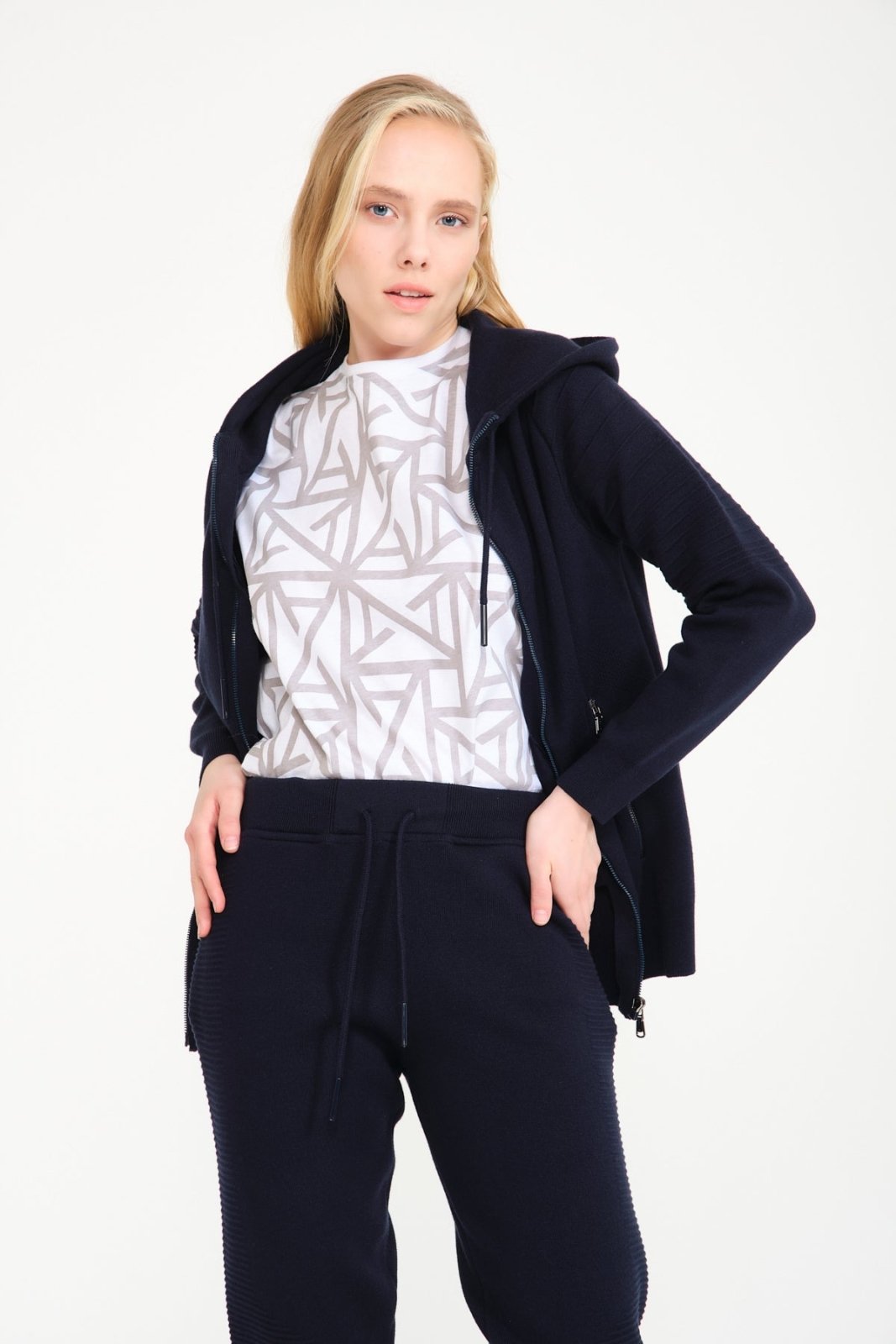 Dark Blue Cardigan & Joggers Set - ADAMO