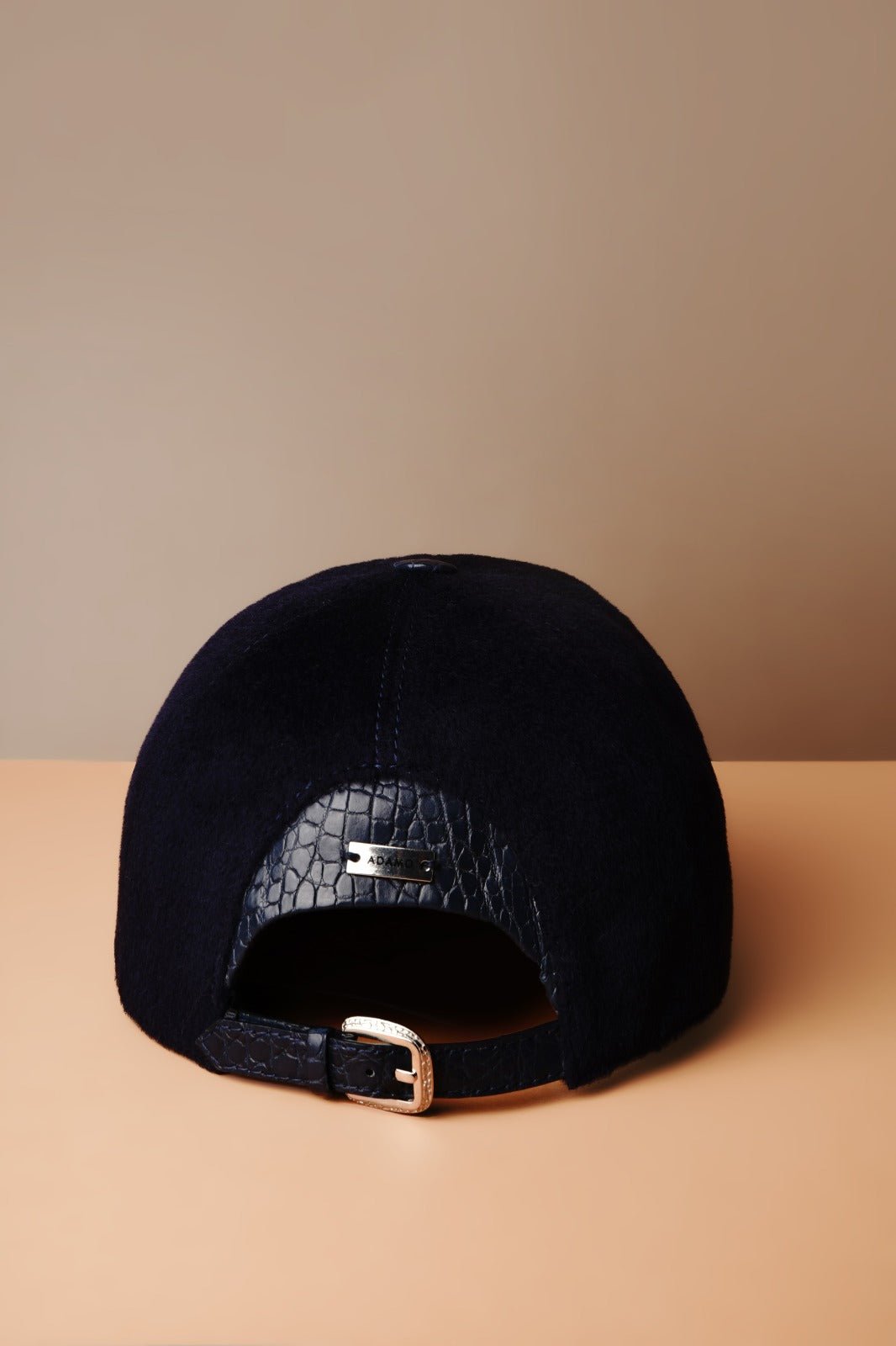 Dark Blue Cashmere & Crocodile Leather Cap - ADAMO