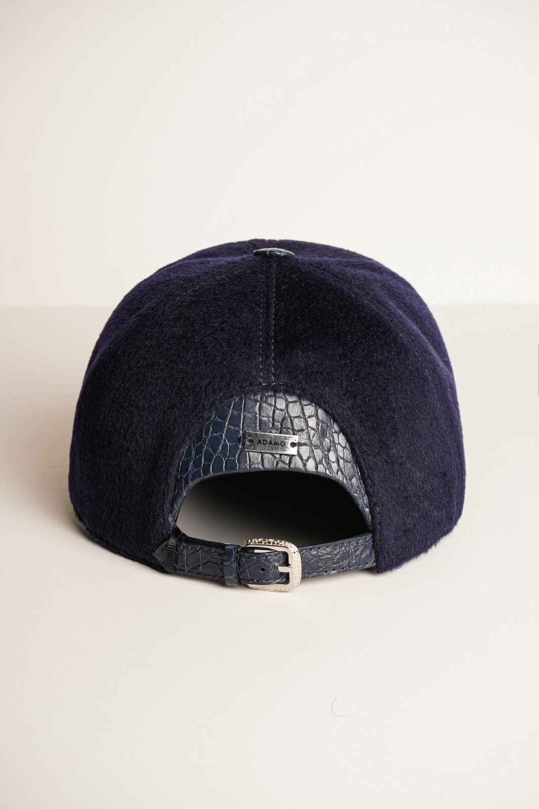 Dark Blue Cashmere & Crocodile Leather Cap - ADAMO