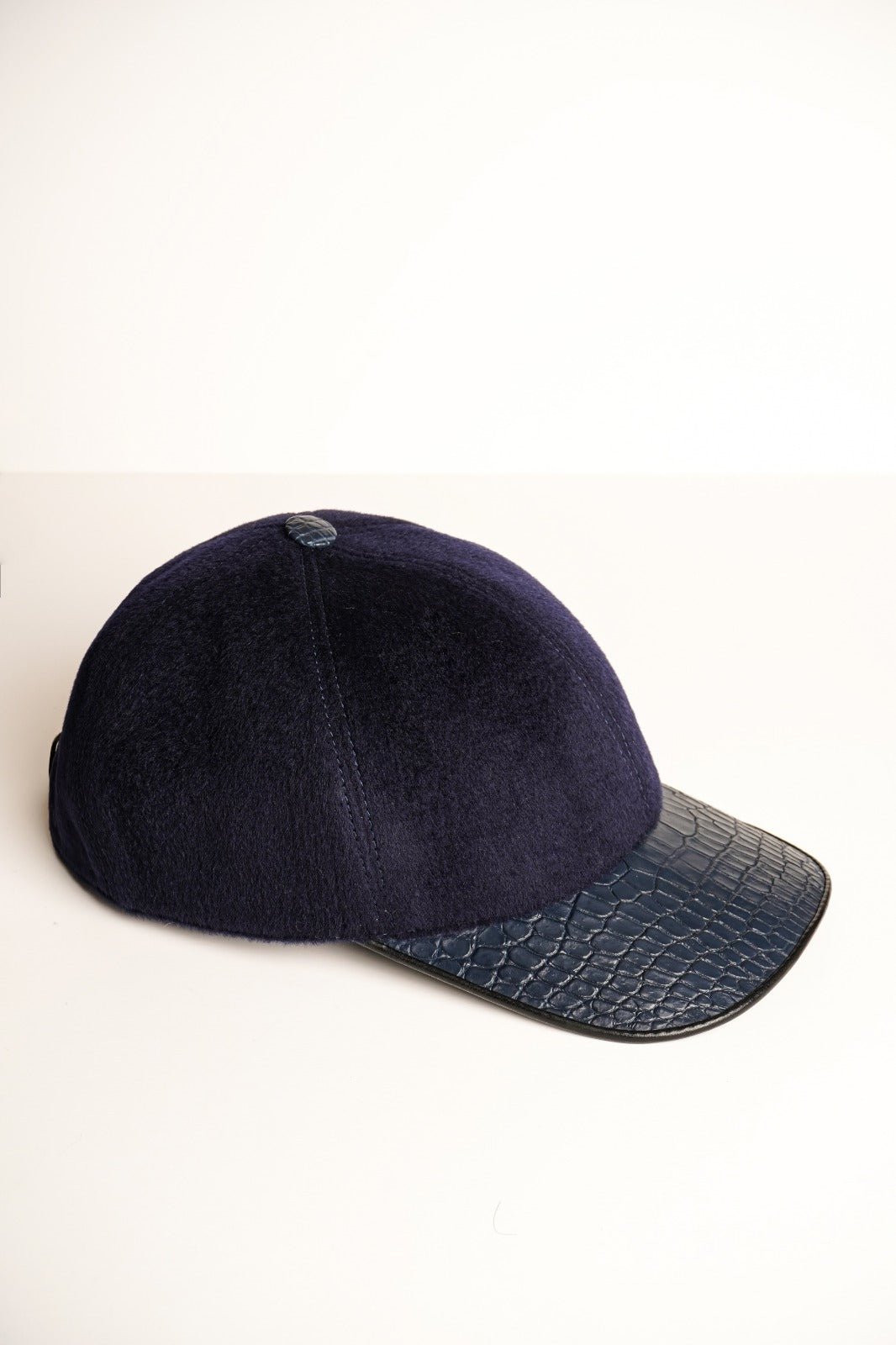 Dark Blue Cashmere & Crocodile Leather Cap - ADAMO