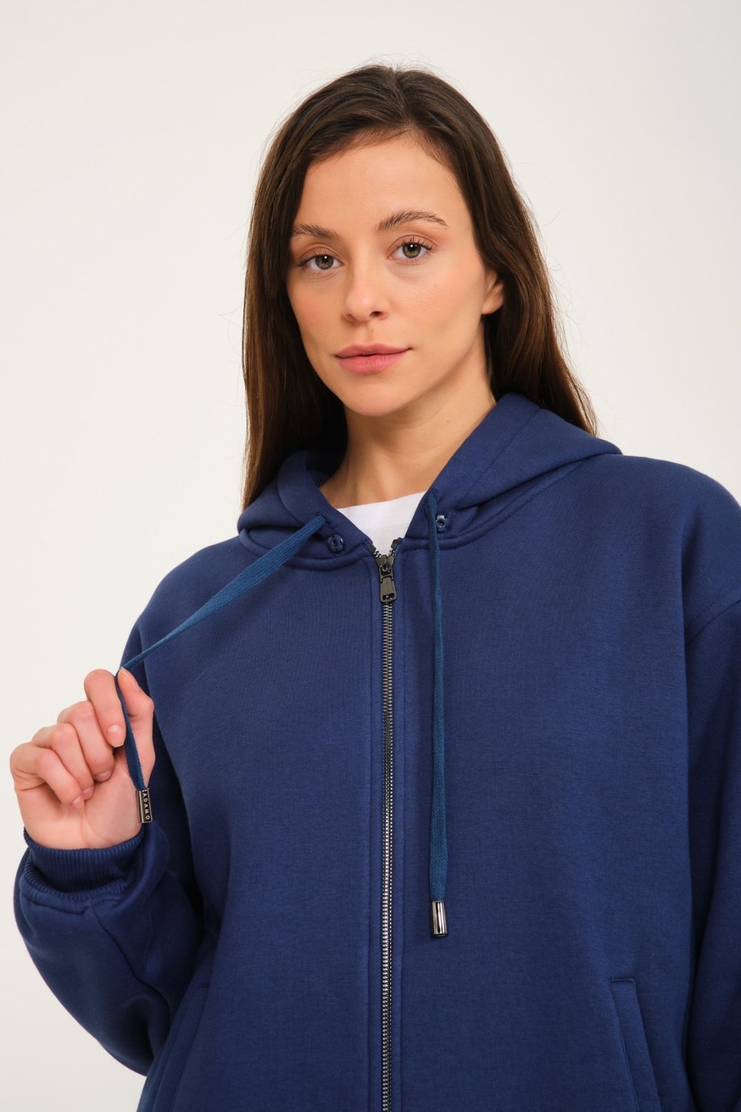 Dark Blue Chinchilla Fur Zipped Hoodie & Jogger Set - ADAMO