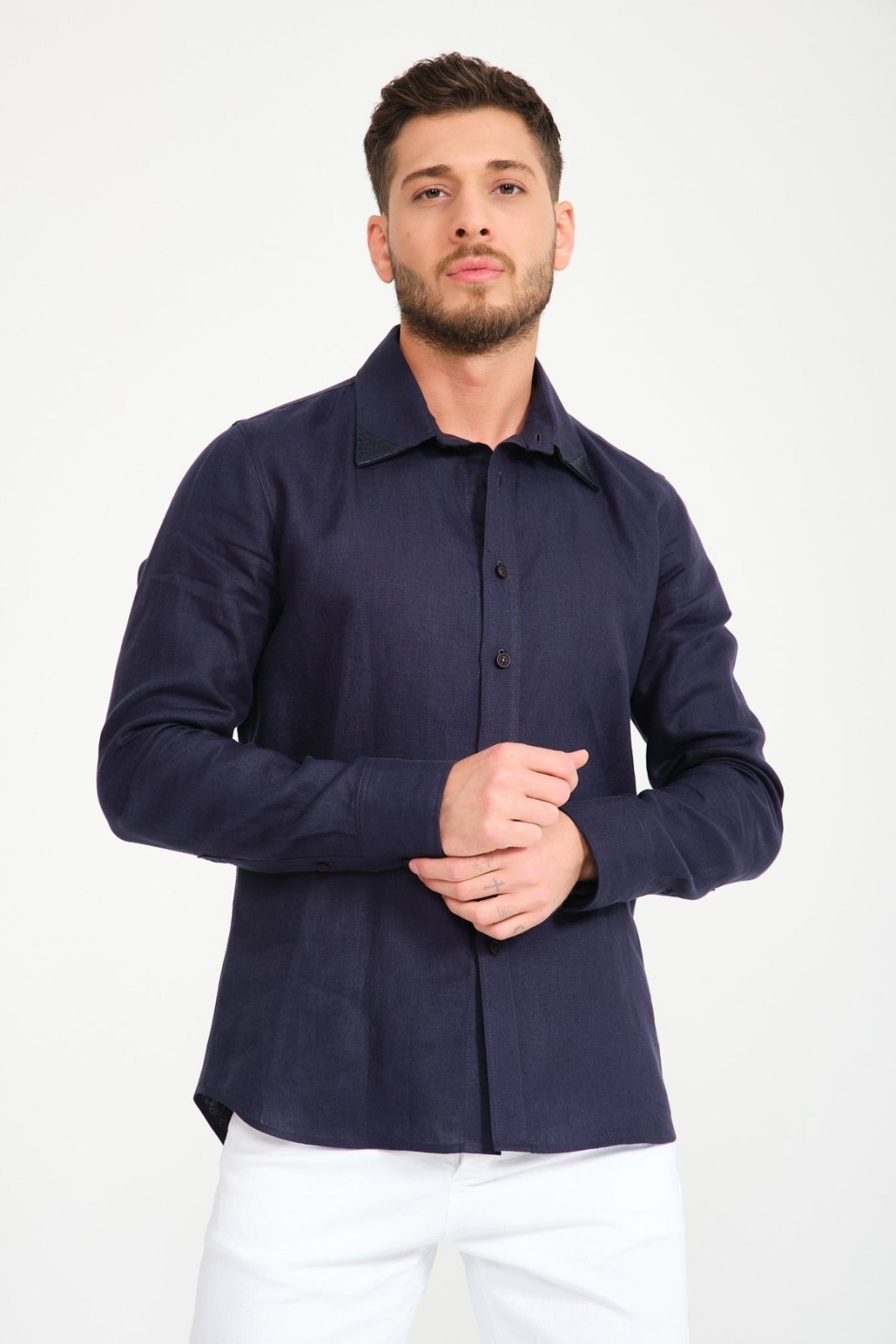 Dark Blue Linen Shirt - ADAMO