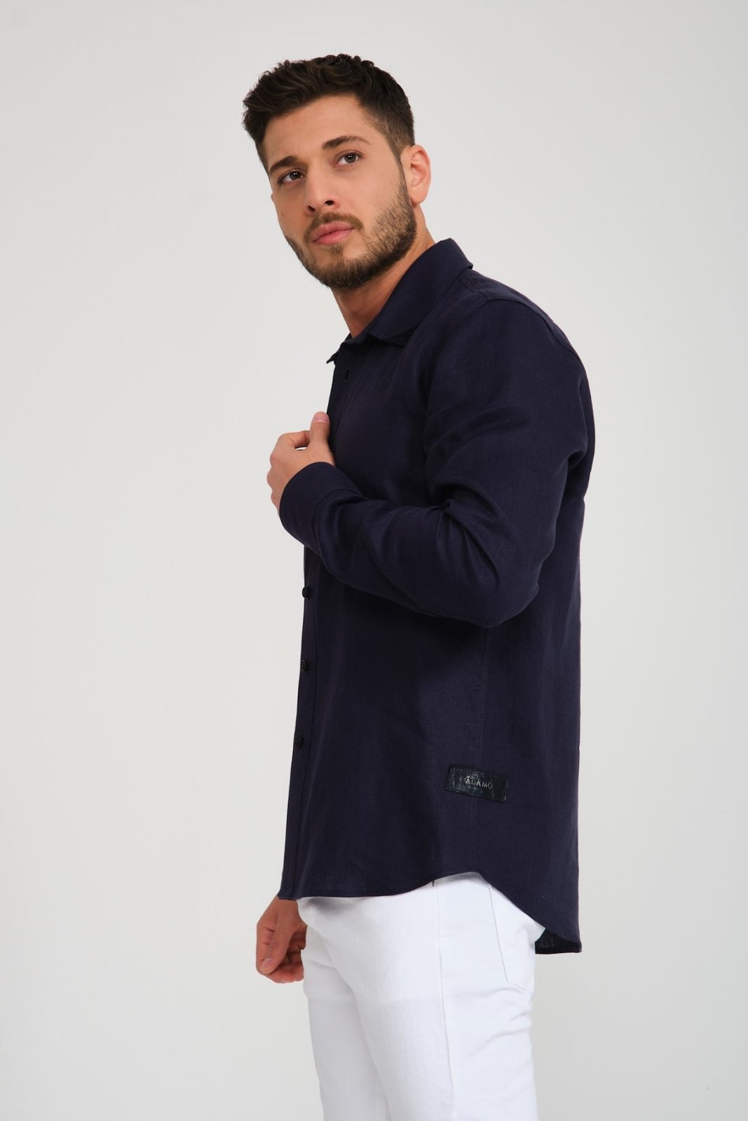 Dark Blue Linen Shirt - ADAMO