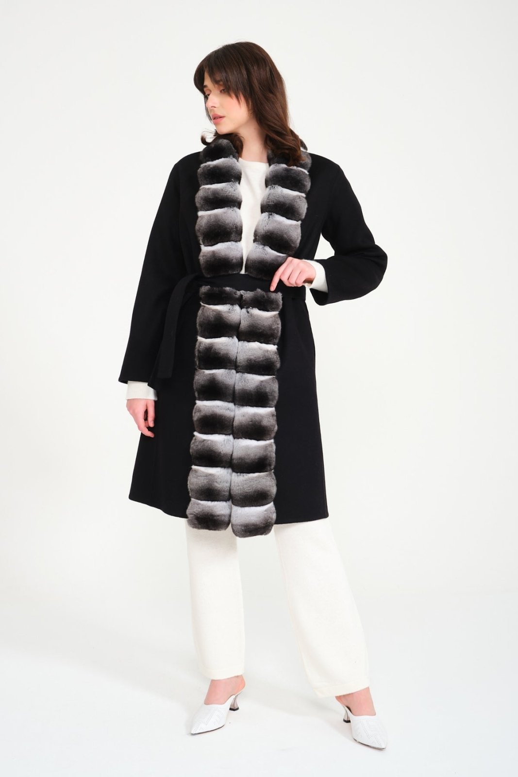 Dark Blue / Petrol Double Face Long Wool Coat - ADAMO