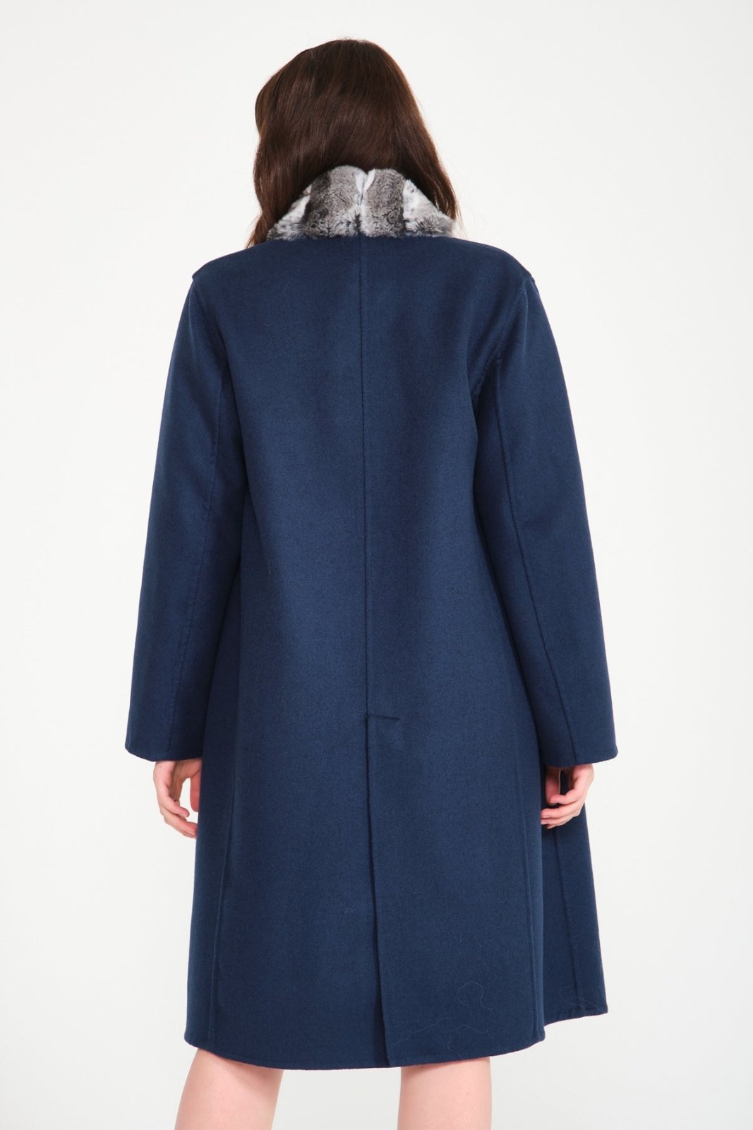 Dark Blue / Petrol Double Face Long Wool Coat - ADAMO