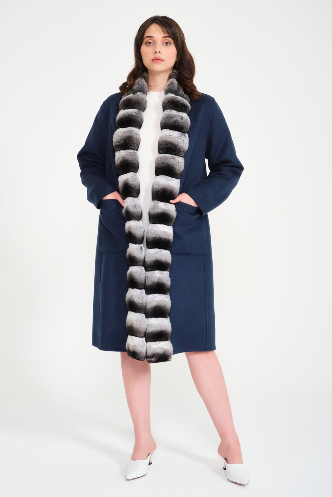 Dark Blue / Petrol Double Face Long Wool Coat - ADAMO