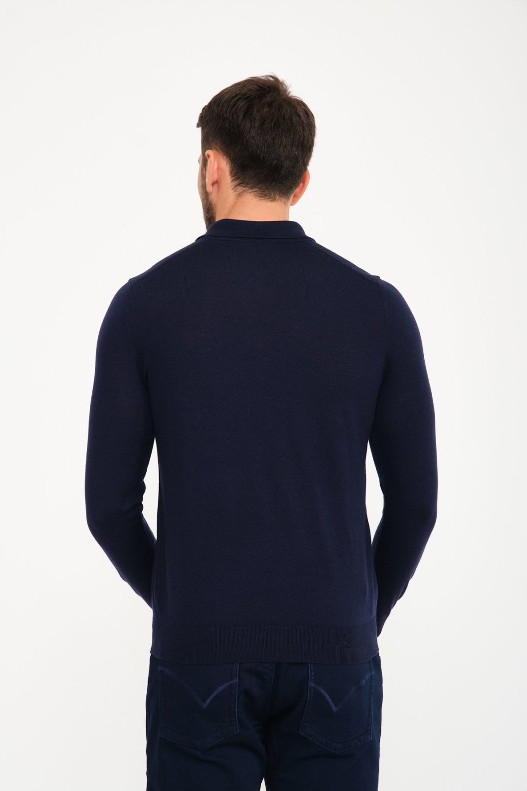 Dark Blue Polo Wool Shirt - ADAMO