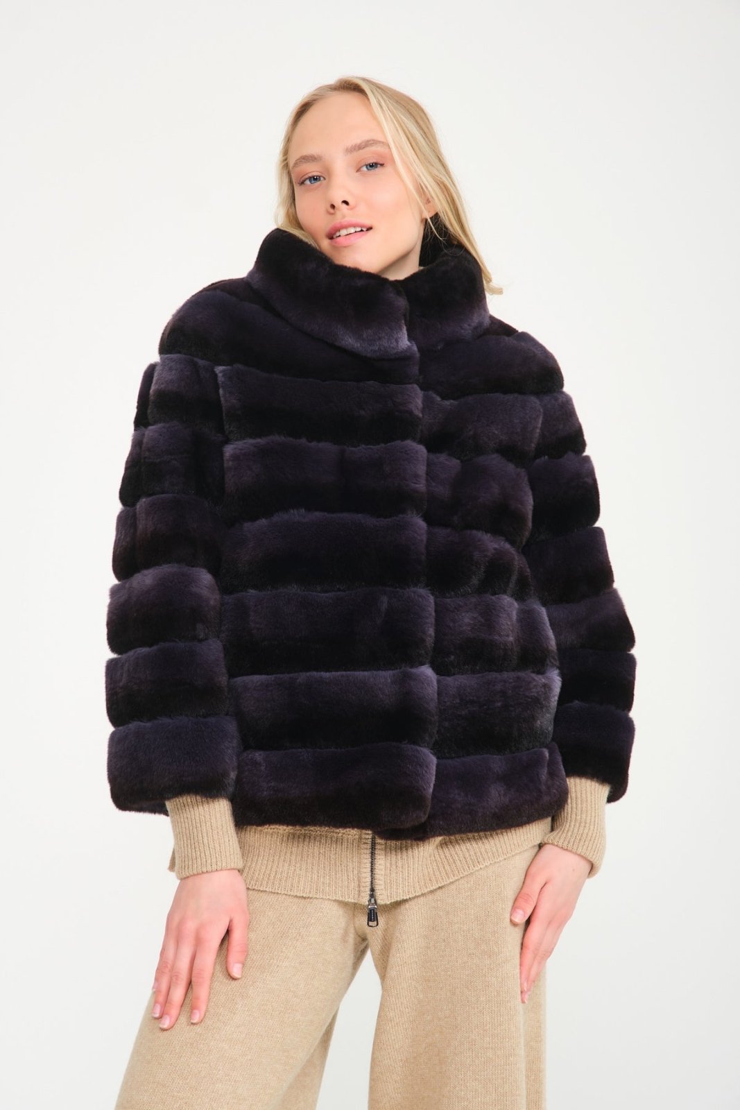 Dark Blue Rex Fur Coat - ADAMO