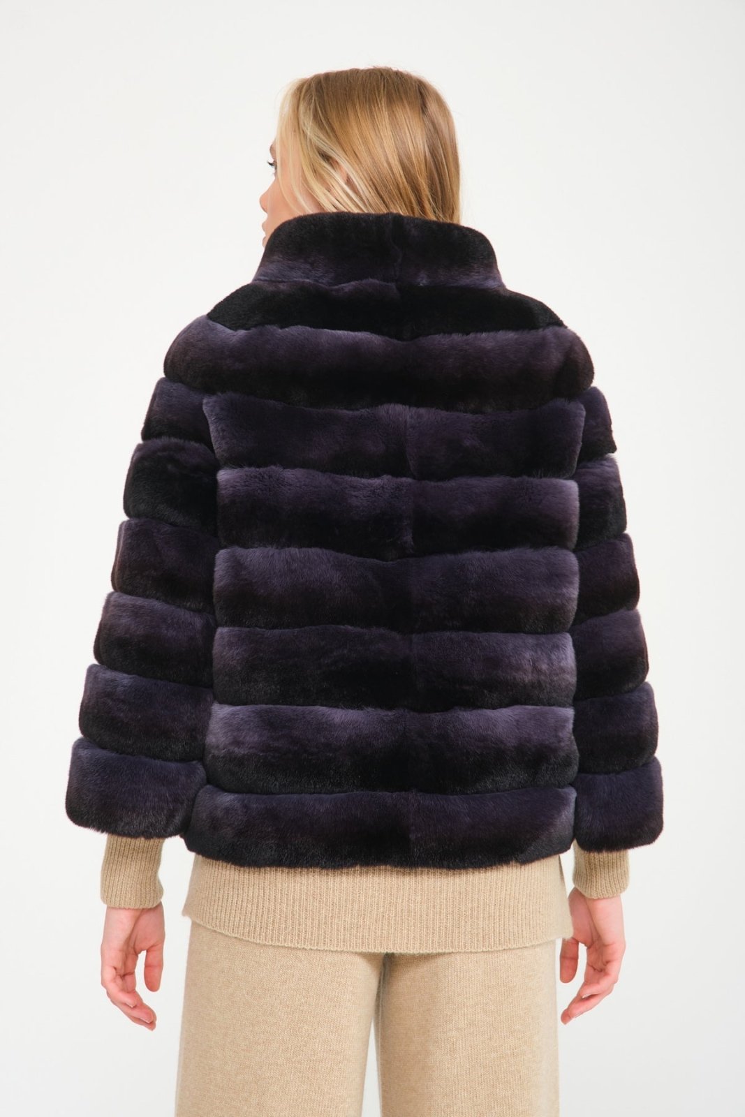 Dark Blue Rex Fur Coat - ADAMO