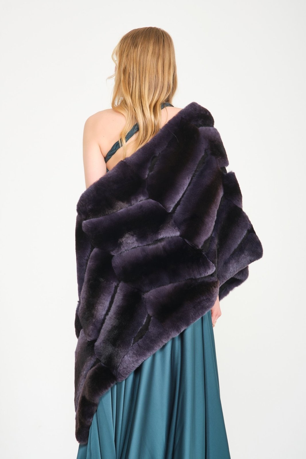 Dark Blue Rex Fur Shawl - ADAMO