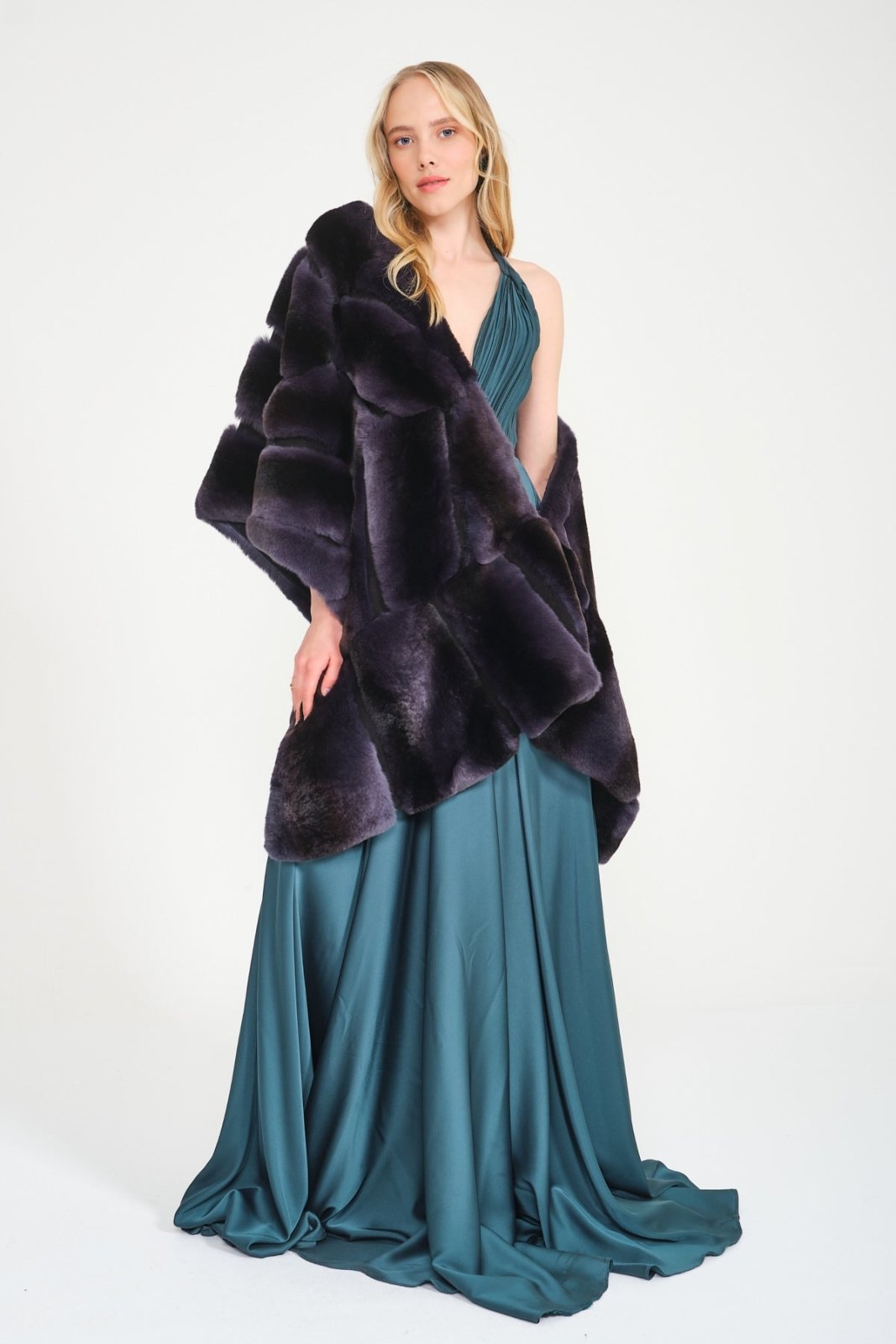 Dark Blue Rex Fur Shawl - ADAMO