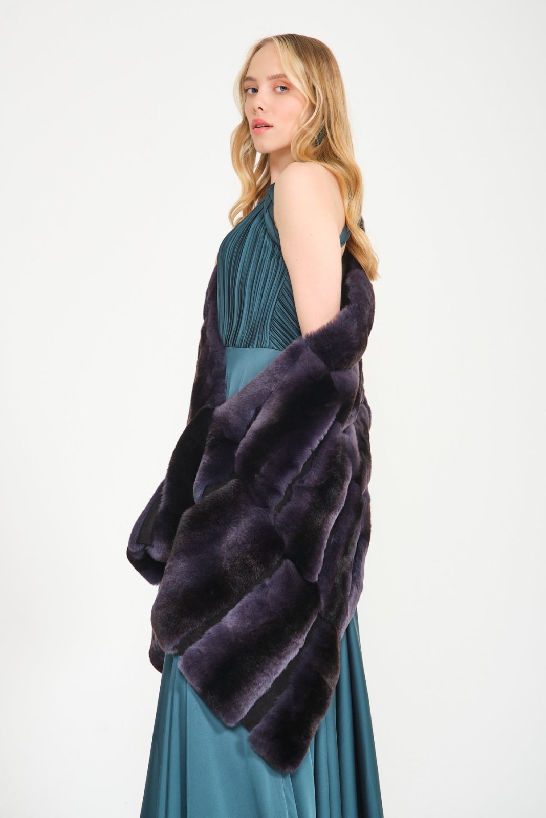 Dark Blue Rex Fur Shawl - ADAMO