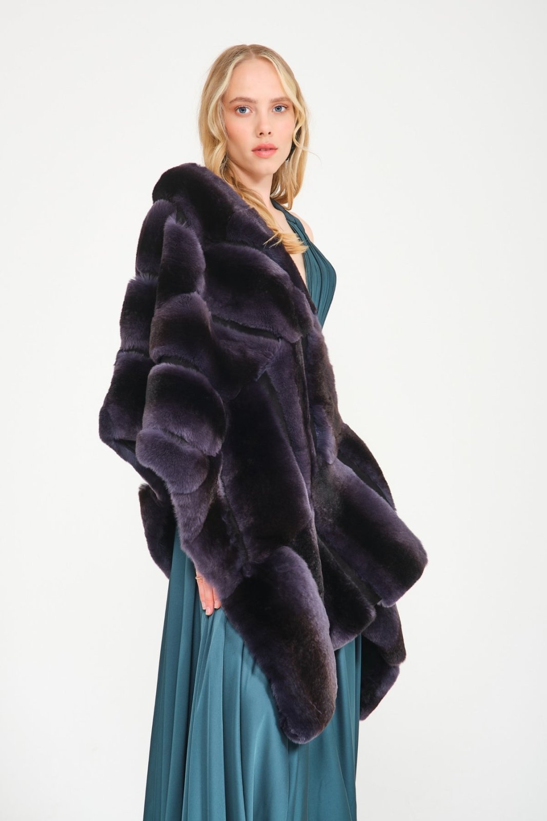 Dark Blue Rex Fur Shawl - ADAMO