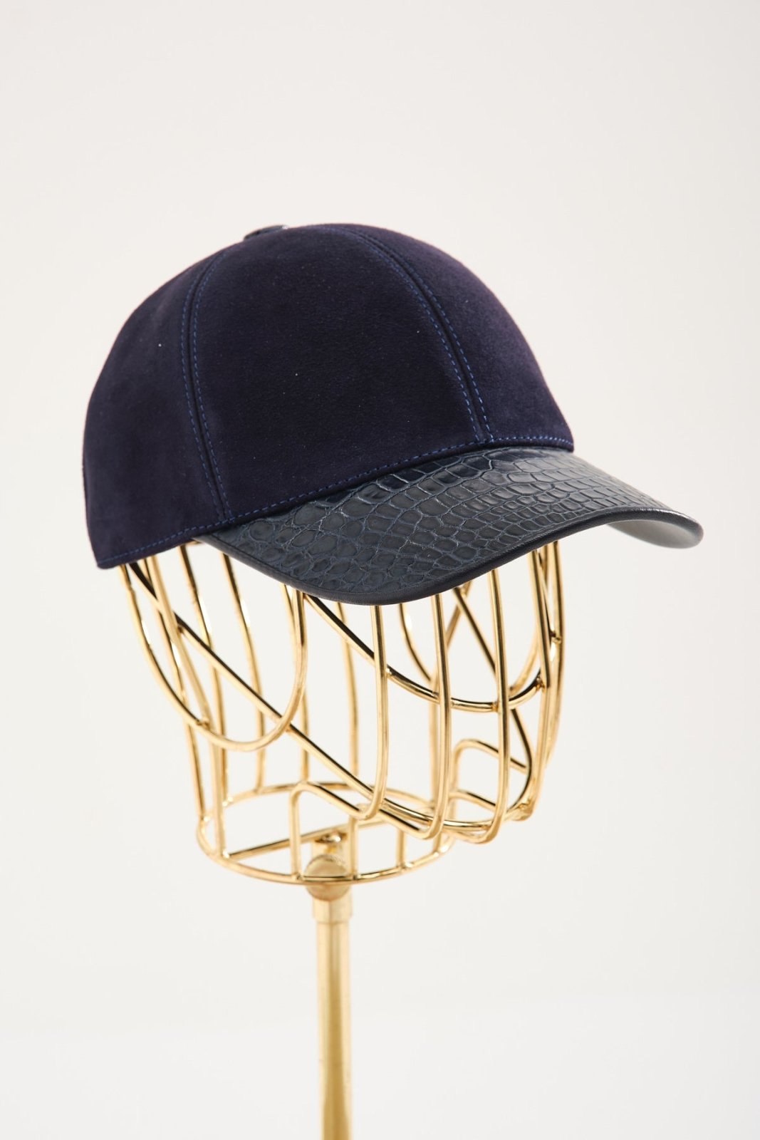 Dark Blue Suede Crocodile Cap - ADAMO