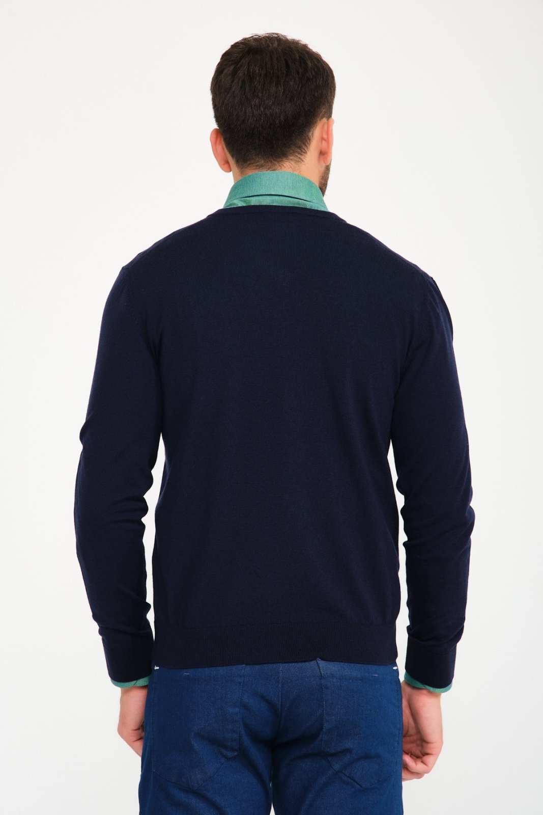 Dark Blue V - Collar Wool Sweater - ADAMO