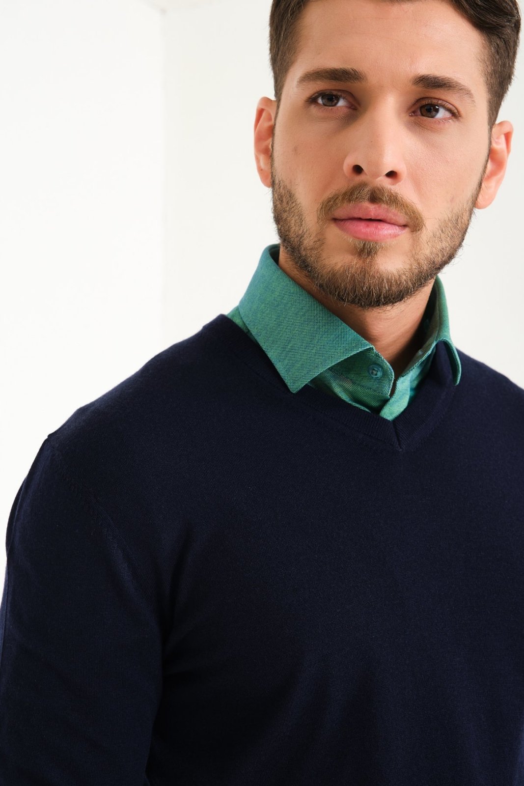 Dark Blue V - Collar Wool Sweater - ADAMO