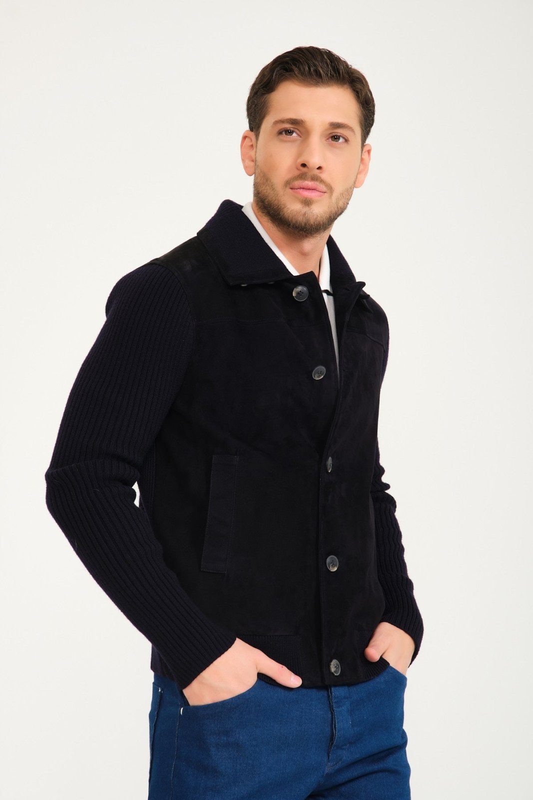 Dark Blue Wool Jacket - ADAMO